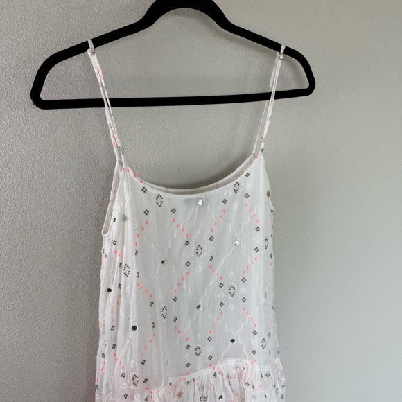 Juliet Dunn Nomad Embroidered Mirrored Cotton Mini Dress White Coral Boho 6/8 - Picture 11 of 15